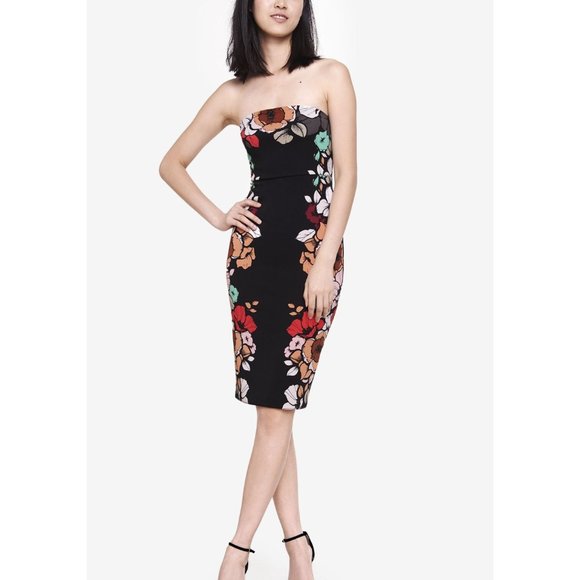 Express Dresses & Skirts - Express black floral tube midi dress 6 Medium